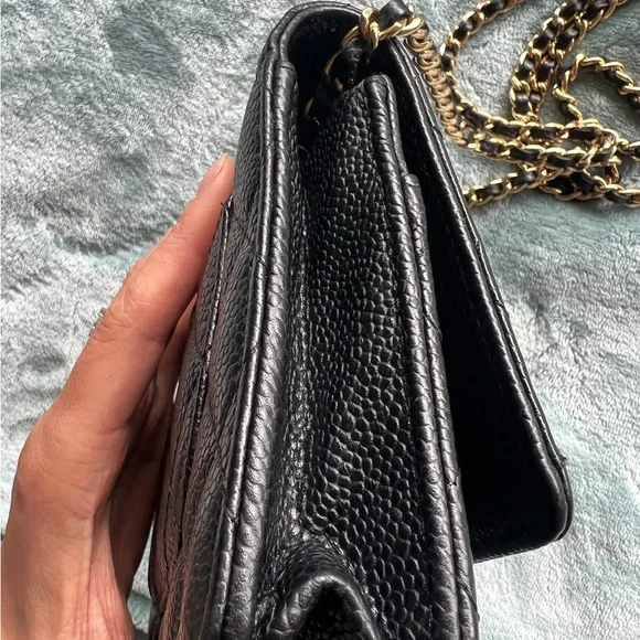 Chanel Timeless Classic Quilted Wallet On Chain Black Caviar with Gold Detailing - Picture 6 of 9